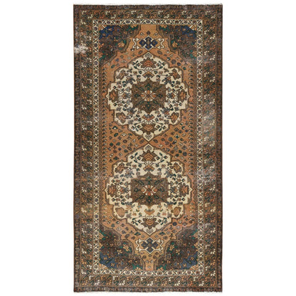 Overdyed & Vintage Worn Wool Hand Knotted Rug Brown Brown 5.0X9.7 -O061921