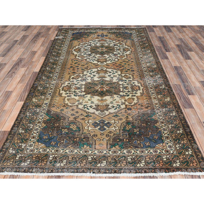 Overdyed & Vintage Worn Wool Hand Knotted Rug Brown Brown 5.0X9.7 -O061921
