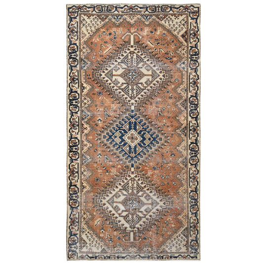 Overdyed & Vintage Worn Wool Hand Knotted Rug Brown Ivory 5.0X9.8 -O061922