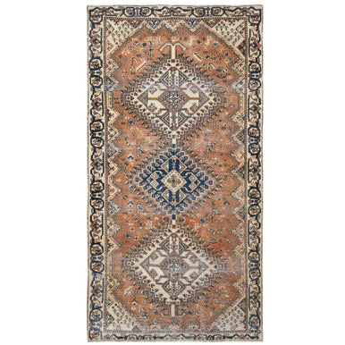 Overdyed & Vintage Worn Wool Hand Knotted Rug Brown Ivory 5.0X9.8 -O061922