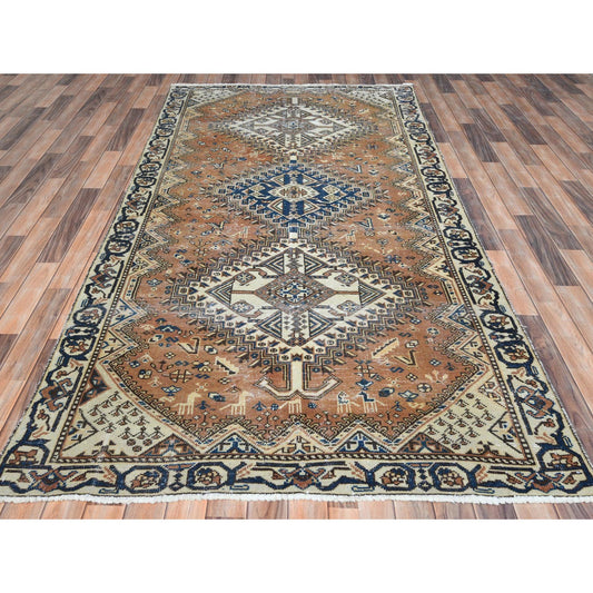 Overdyed & Vintage Worn Wool Hand Knotted Rug Brown Ivory 5.0X9.8 -O061922