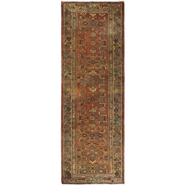 Overdyed & Vintage Worn Wool Hand Knotted Rug Brown Brown 3.4X9.10 -O061939
