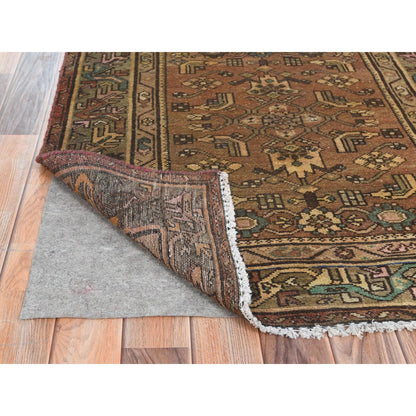 Overdyed & Vintage Worn Wool Hand Knotted Rug Brown Brown 3.4X9.10 -O061939