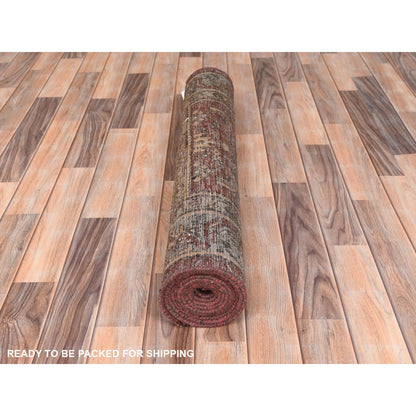 Overdyed & Vintage Worn Wool Hand Knotted Rug Brown Brown 3.4X9.10 -O061939