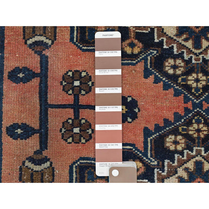 Overdyed & Vintage Worn Wool Hand Knotted Rug Red Navy Blue 3.1X9.6 -O061940