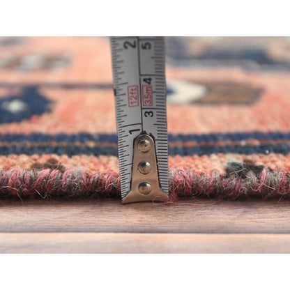 Overdyed & Vintage Worn Wool Hand Knotted Rug Red Navy Blue 3.1X9.6 -O061940