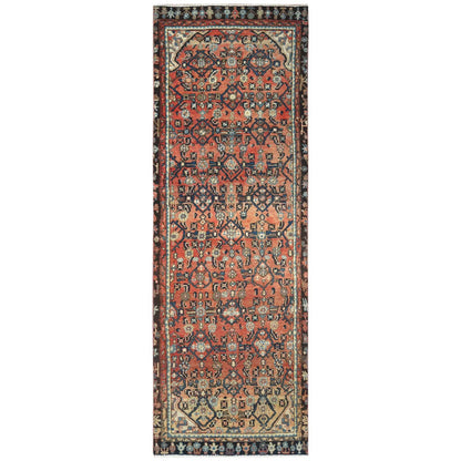 Overdyed & Vintage Worn Wool Hand Knotted Rug Orange Brown 3.2X9.6 -O061942