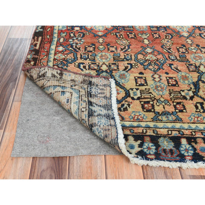 Overdyed & Vintage Worn Wool Hand Knotted Rug Orange Brown 3.2X9.6 -O061942