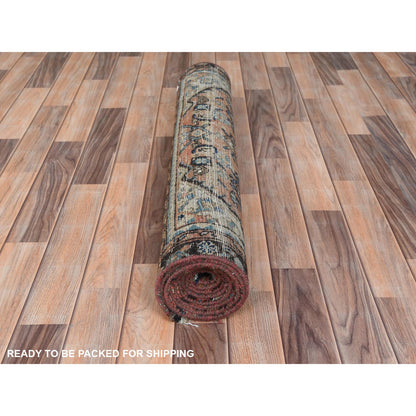 Overdyed & Vintage Worn Wool Hand Knotted Rug Orange Brown 3.2X9.6 -O061942