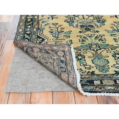 Overdyed & Vintage Worn Wool Hand Knotted Rug Brown Black 3.5X10.1 -O061944
