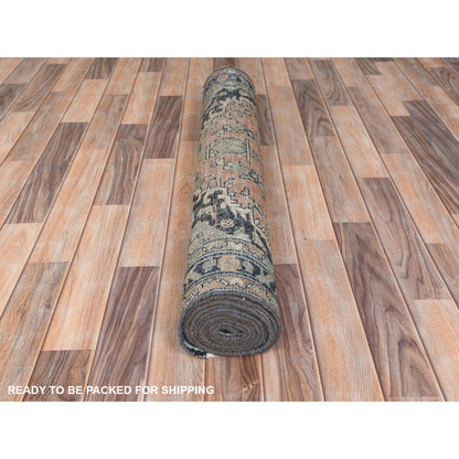 Overdyed & Vintage Worn Wool Hand Knotted Rug Brown Black 3.5X10.1 -O061944