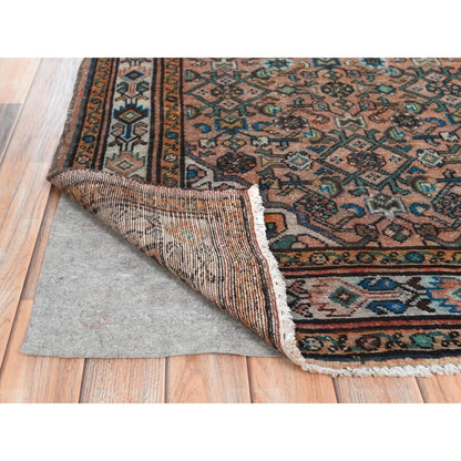 Overdyed & Vintage Worn Wool Hand Knotted Rug Red Ivory 3.6X9.7 -O061946