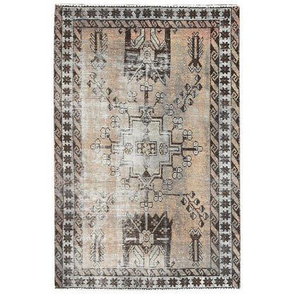 Overdyed & Vintage Worn Wool Hand Knotted Rug Beige Ivory 3.10X6.0 -O061951
