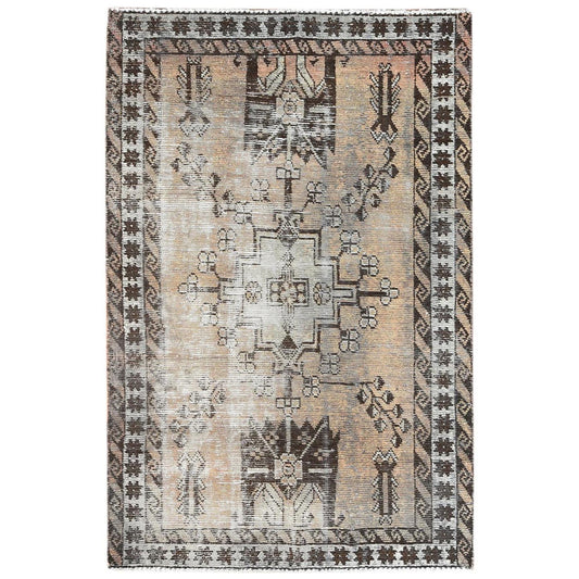 Overdyed & Vintage Worn Wool Hand Knotted Rug Beige Ivory 3.10X6.0 -O061951