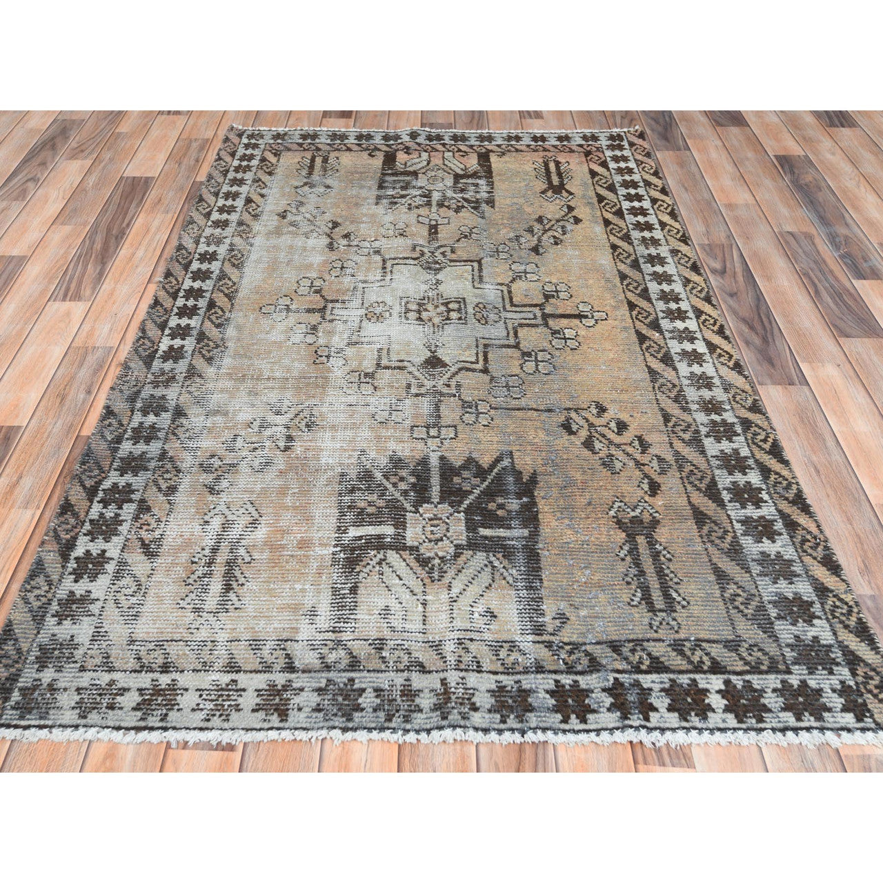 Overdyed & Vintage Worn Wool Hand Knotted Rug Beige Ivory 3.10X6.0 -O061951