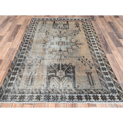 Overdyed & Vintage Worn Wool Hand Knotted Rug Beige Ivory 3.10X6.0 -O061951