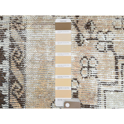 Overdyed & Vintage Worn Wool Hand Knotted Rug Beige Ivory 3.10X6.0 -O061951