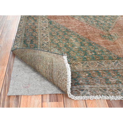 Overdyed & Vintage Worn Wool Hand Knotted Rug Brown Green 4.1X6.0 -O061953