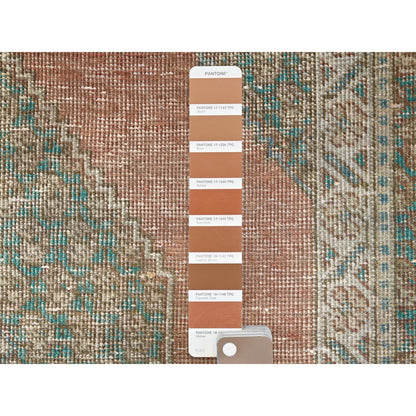 Overdyed & Vintage Worn Wool Hand Knotted Rug Brown Green 4.1X6.0 -O061953