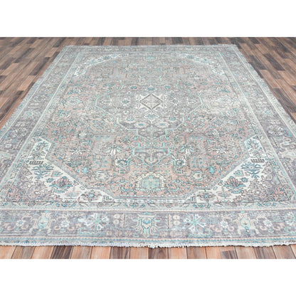Overdyed & Vintage Worn Wool Hand Knotted Rug Orange Purple 8.0X10.8 -O061978