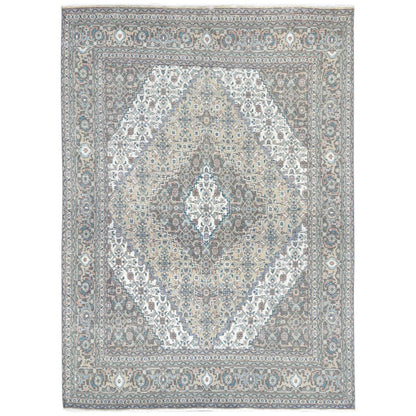 Overdyed & Vintage Worn Wool Hand Knotted Rug Ivory Brown 7.1X9.9 -O061989