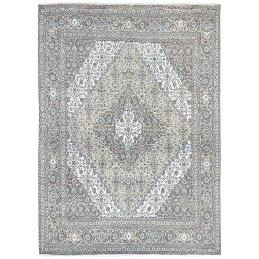 Overdyed & Vintage Worn Wool Hand Knotted Rug Ivory Brown 7.1X9.9 -O061989