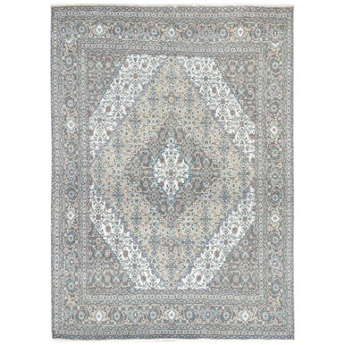 Overdyed & Vintage Worn Wool Hand Knotted Rug Ivory Brown 7.1X9.9 -O061989