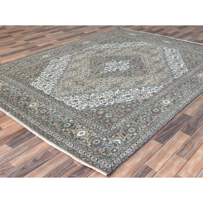 Overdyed & Vintage Worn Wool Hand Knotted Rug Ivory Brown 7.1X9.9 -O061989