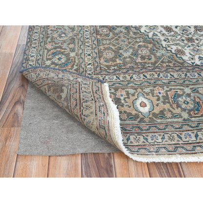 Overdyed & Vintage Worn Wool Hand Knotted Rug Ivory Brown 7.1X9.9 -O061989