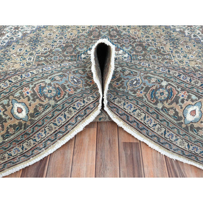 Overdyed & Vintage Worn Wool Hand Knotted Rug Ivory Brown 7.1X9.9 -O061989