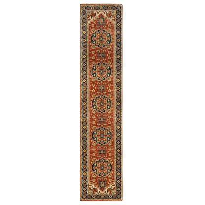 Heriz Wool Hand Knotted Rug Red Navy Blue 2.6X12.2 -O062011
