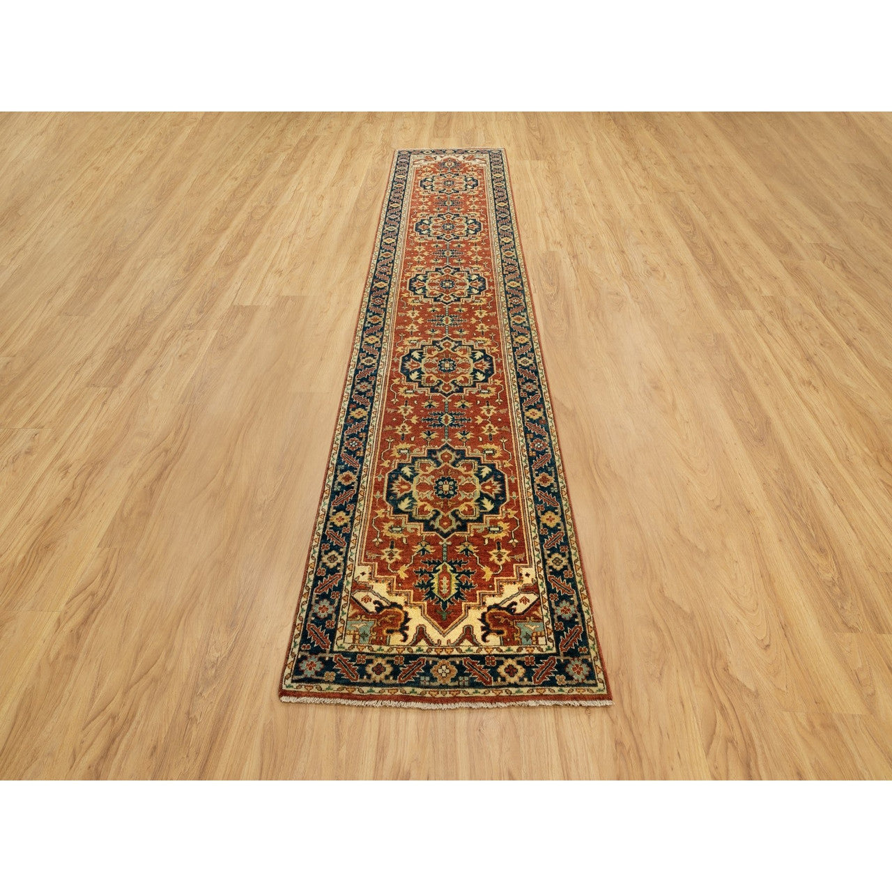 Red 2'6" x 12'2" Heriz Hand knotted Wool Rug - Sku: O062011