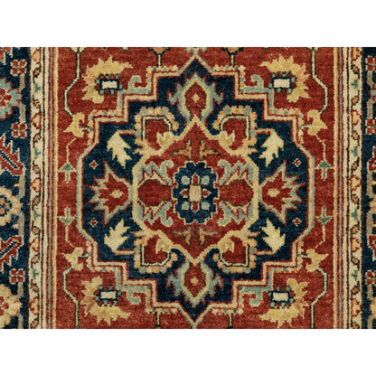 Heriz Wool Hand Knotted Rug Red Navy Blue 2.6X12.2 -O062011