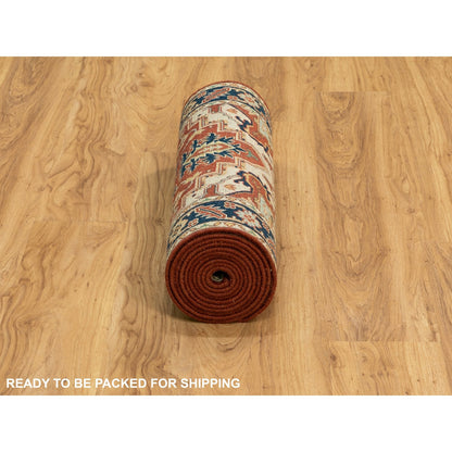 Heriz Wool Hand Knotted Rug Red Navy Blue 2.6X12.2 -O062011