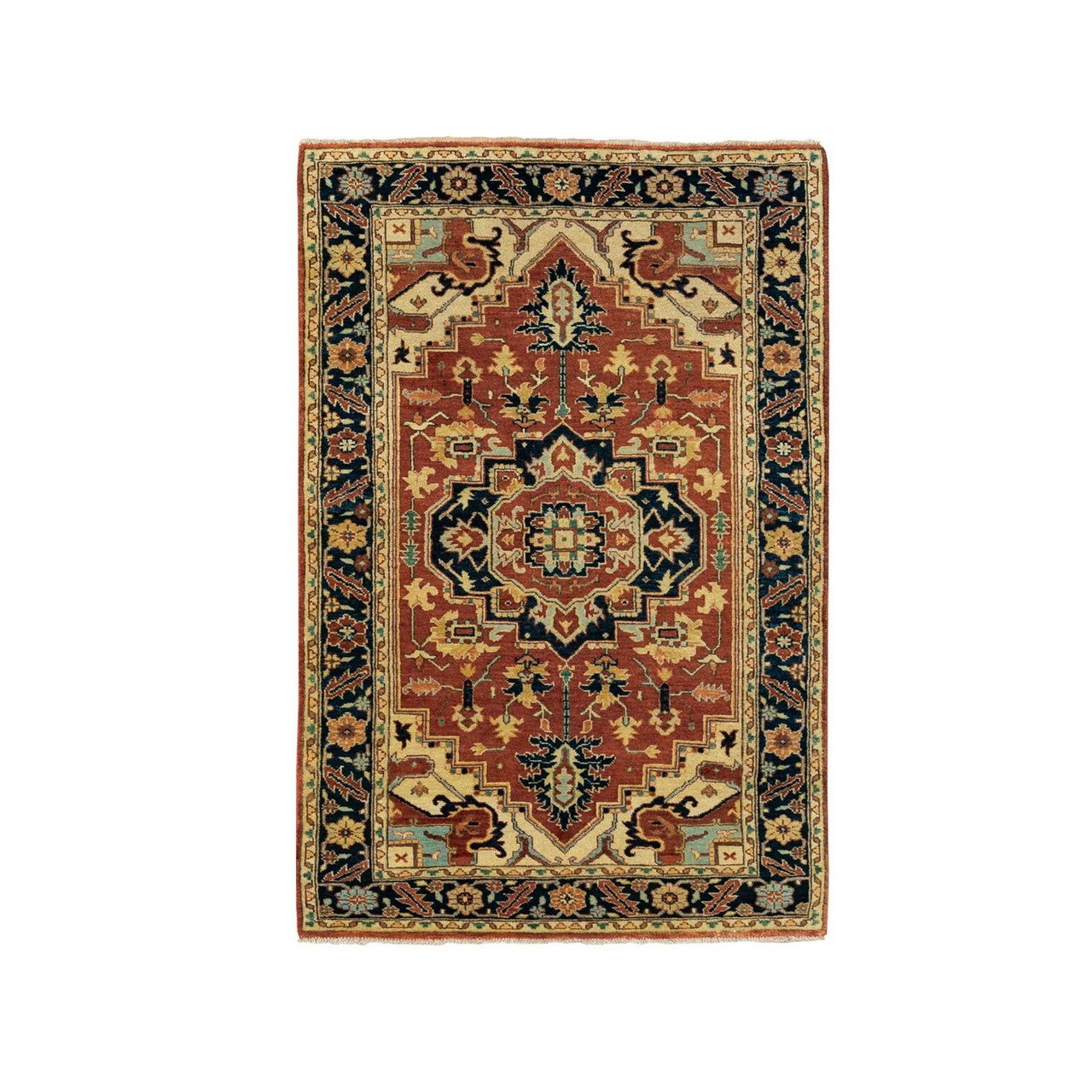 Heriz Wool Hand Knotted Rug Red Navy Blue 3.1X5.2 -O062018
