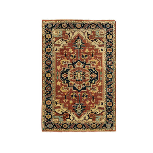 Heriz Wool Hand Knotted Rug Red Navy Blue 3.1X5.2 -O062018