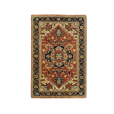 Heriz Wool Hand Knotted Rug Red Navy Blue 3.1X5.2 -O062018