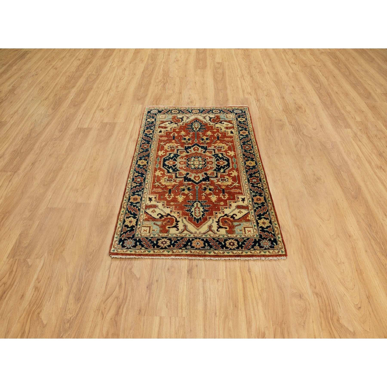Heriz Wool Hand Knotted Rug Red Navy Blue 3.1X5.2 -O062018