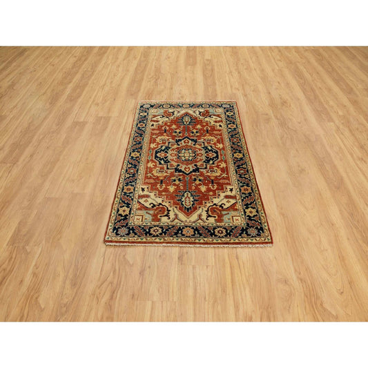 Heriz Wool Hand Knotted Rug Red Navy Blue 3.1X5.2 -O062018
