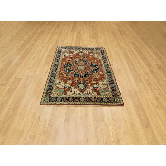 Heriz Wool Hand Knotted Rug Red Navy Blue 4.1X6.0 -O062021