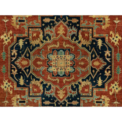 Heriz Wool Hand Knotted Rug Red Navy Blue 4.1X6.0 -O062021