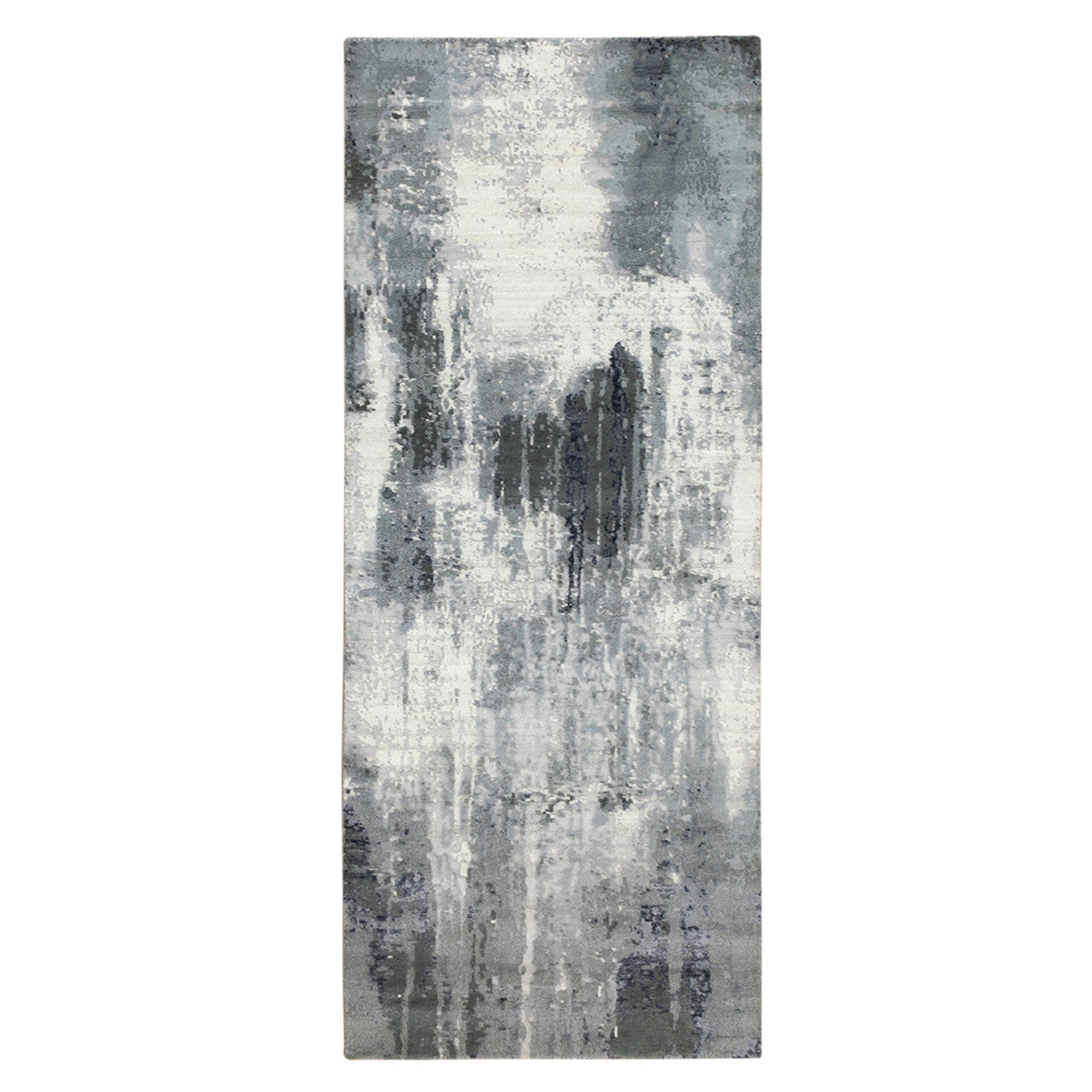 Gray 4'3" x 10'0" Modern and Contemporary Hand knotted Wool/Silk Rug - Sku: O062024