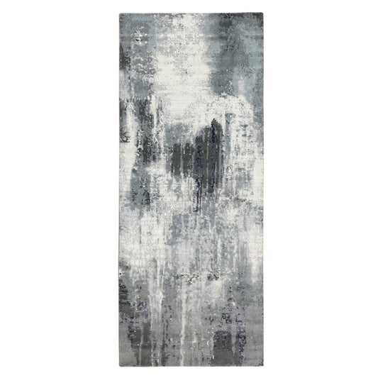 Modern and Contemporary Wool & Silk Hand Knotted Rug Grey No Border 4.3X10.0 -O062024