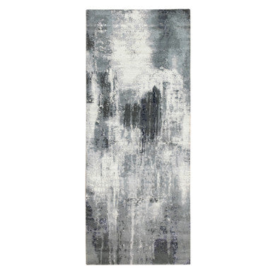 Modern and Contemporary Wool & Silk Hand Knotted Rug Grey No Border 4.3X10.0 -O062024