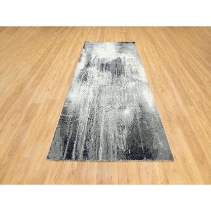 Modern and Contemporary Wool & Silk Hand Knotted Rug Grey No Border 4.3X10.0 -O062024