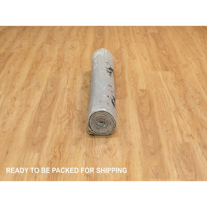 Modern and Contemporary Wool & Silk Hand Knotted Rug Grey No Border 4.1X10.0 -O062025