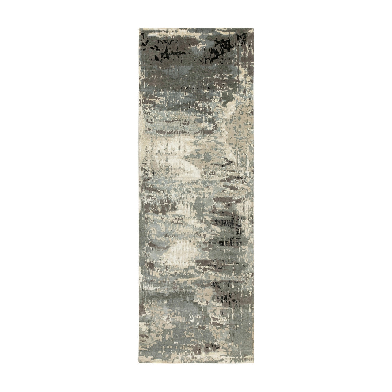 Gray 4'0" x 12'0" Modern and Contemporary Hand knotted Wool/Silk Rug - Sku: O062034