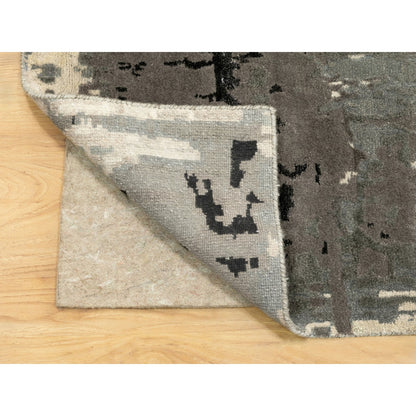 Modern and Contemporary Wool & Silk Hand Knotted Rug Grey No Border 4.0X12.0 -O062034