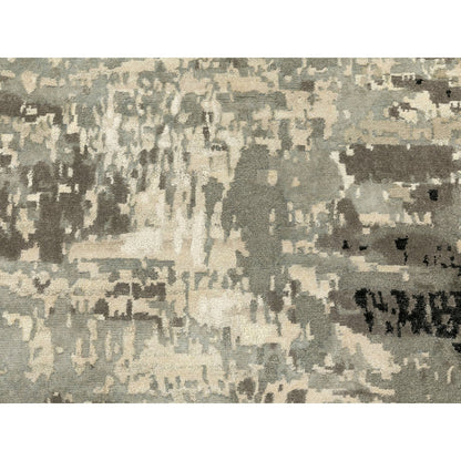 Modern and Contemporary Wool & Silk Hand Knotted Rug Grey No Border 4.0X12.0 -O062034