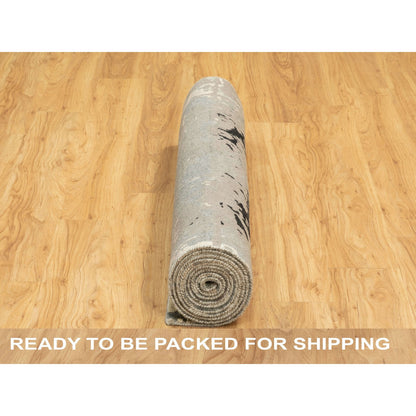 Modern and Contemporary Wool & Silk Hand Knotted Rug Grey No Border 4.0X12.0 -O062034